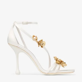 Zea 95 Sandalen aus elfenbeinfarbenem Satin mit Blumenverzierung